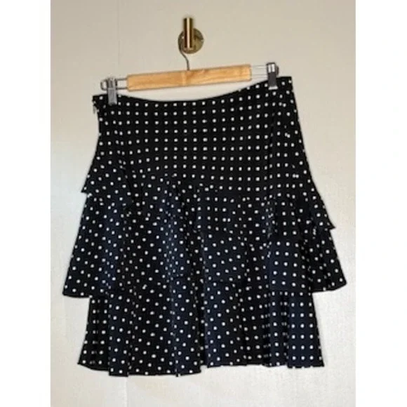 Lauren Ralph Lauren Black White Polka Dot Ruffle Skirt Size 8 - Picture 3 of 5